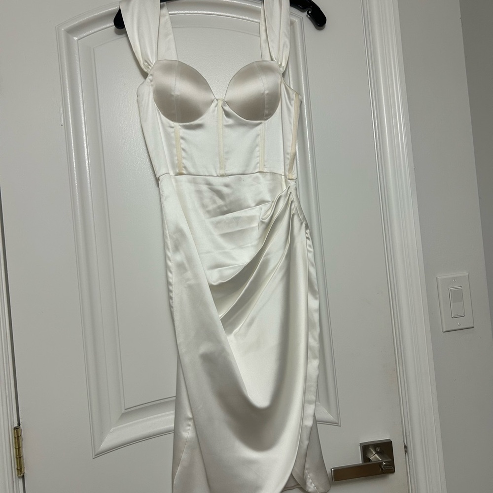 Elegant White Satin Dress